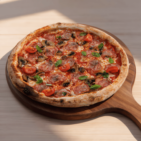 Пицца с  ветчиной и шампиньонами