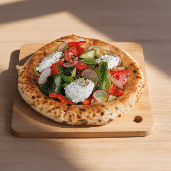 Салат из свежих овощей с сыром  на фокачче