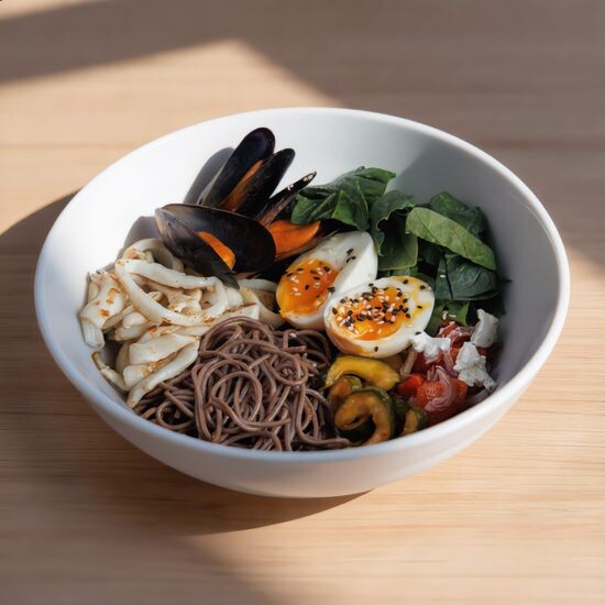 Боул с кальмаром и гречневой лапшой