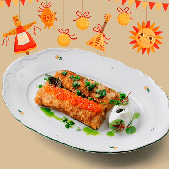 Блины с икрой, яйцом и зеленью