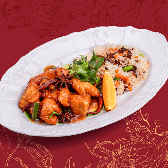 Курица в апельсиновом соусе с рисом