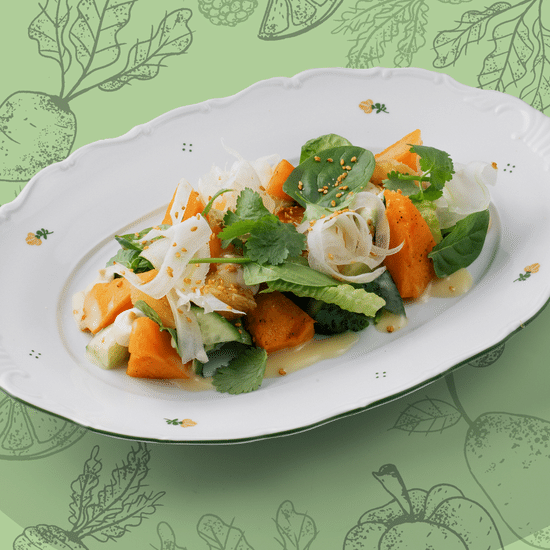 Салат из печеной тыквы с фенхелем и хумусом