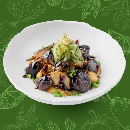 Картофель жареный с грибами шиитаке и вешенками