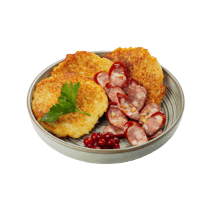 Драники с охотничьими колбасками