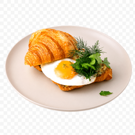 Круассан с глазуньей, ветчиной и сыром