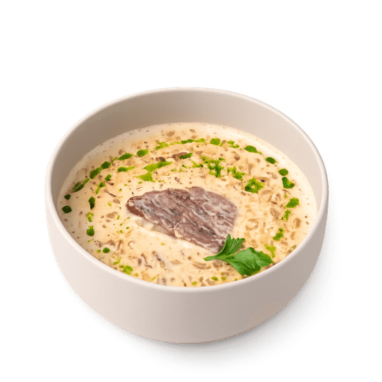 Перловая каша с томленными телячьими щечками