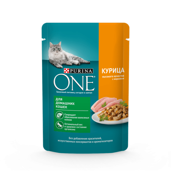 Purina ONE пауч для домашних кошек, курица и морковь, 75 г (7806)