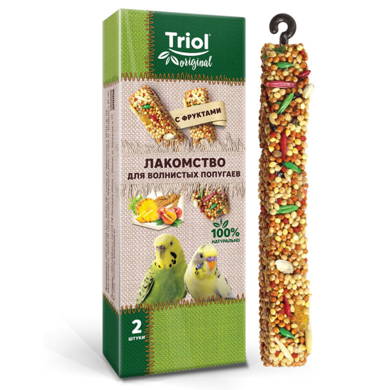 Triol Original лакомство для волнистых попугаев, палочки с фруктами, 2 шт, 55 г
