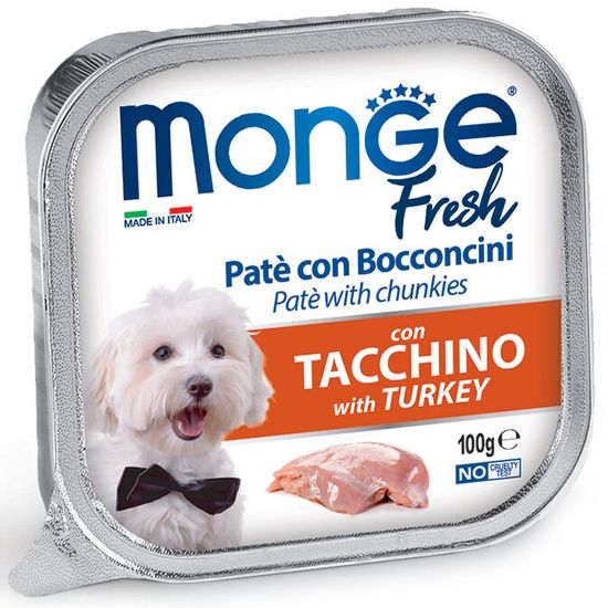 Monge Dog Fresh консервы для взрослых собак, индейка, паштет с кусочками мяса, 100 г