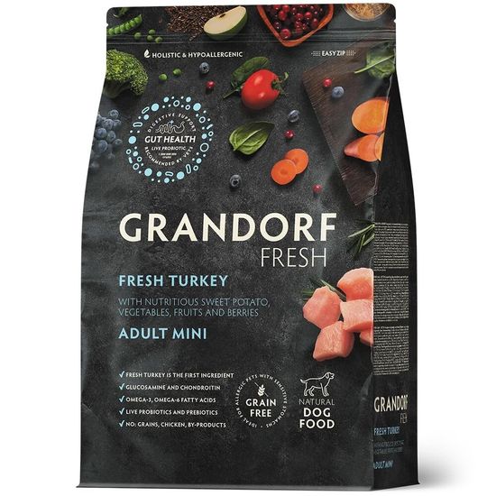 GRANDORF Fresh Adult Mini Turkey & Sweet Potato сухой корм для взрослых собак мелких пород, индейка с бататом, 1 кг (2796)