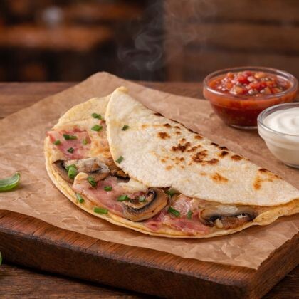 Омлет с беконом и грибами в тортилье