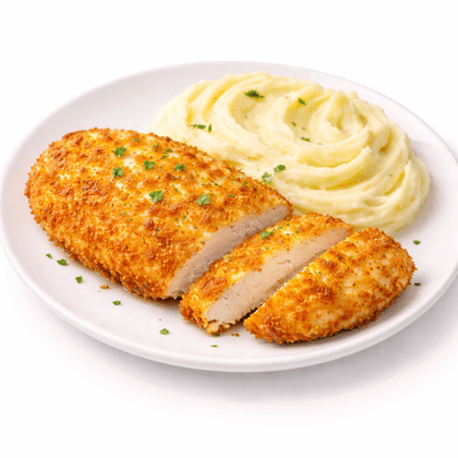 Картофельное пюре с куриной отбивной в сырной панировке