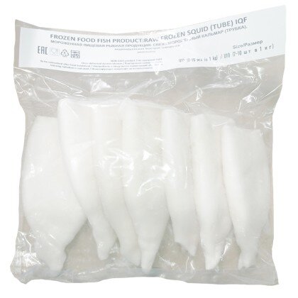 Кальмар (трубка), свежемороженый индивидуальная заморозка U10(6-10 шт/кг) (Китай) 1 кг/упак