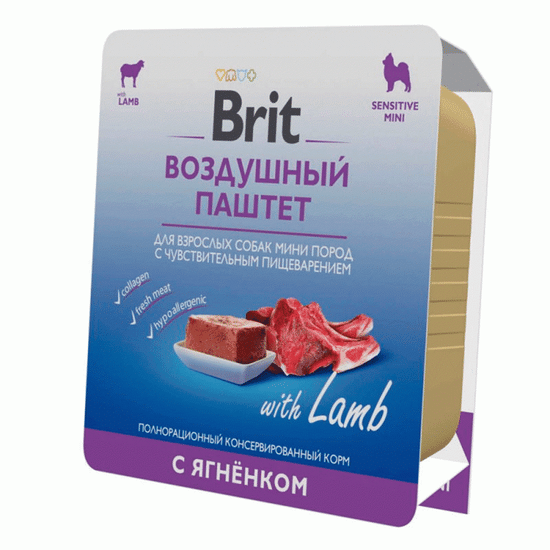 Brit Premium воздушный паштет для взрослых собак мини пород с чувствительным пищеварением, ягнёнок, 100 г