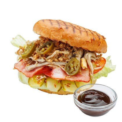 Бургер с рваной свининой,беконом  и халапеньо