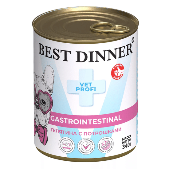 Best Dinner Vet Profi Gastro Intestinal консервы для собак, телятина с потрошками, 340 г