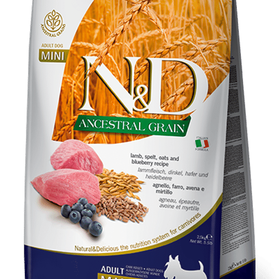 Farmina N&D Low Grain Adult Mini сухой корм для взрослых собак мелких пород, ягнёнок с черникой, 800 г