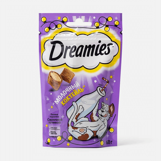 Dreamies лакомство для кошек «Молочный коктейль», хрустящие подушечки с молоком, 60 г