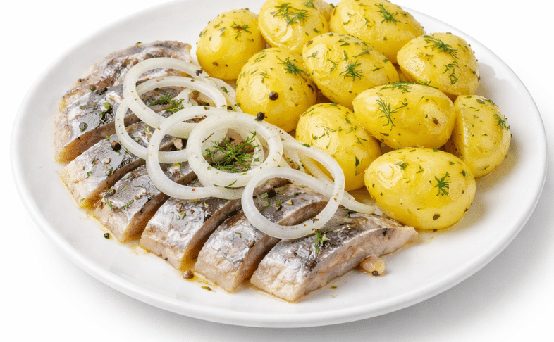 Картофель отварной с селёдочкой