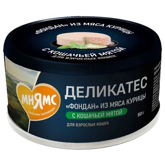 Мнямс Деликатес паштет для кошек «Фондан», курица с кошачьей мятой, 80 г