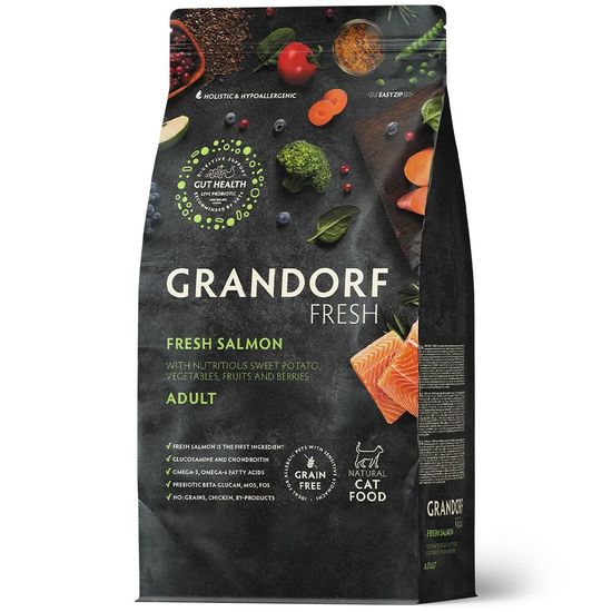 GRANDORF Fresh Cat Adult Salmon & Sweet Potato сухой корм для взрослых кошек, лосось с бататом, 400 г