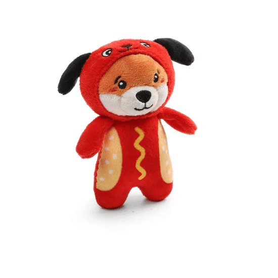 GiGwi Plush Friendz игрушка мягкая для собак «Лисичка в костюме хот-дога» с пищалкой, 125 мм