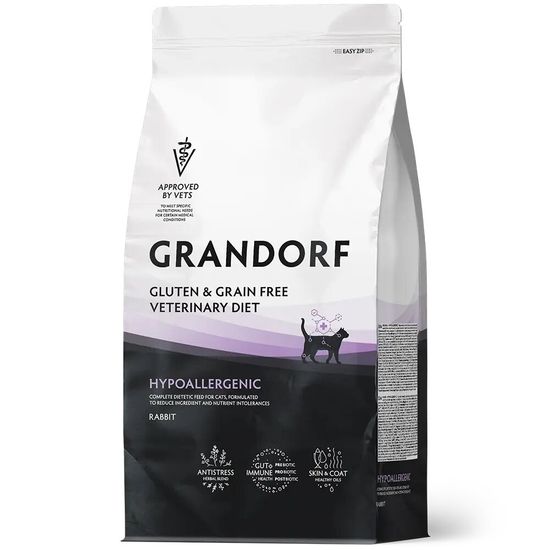 GRANDORF Veterinary Diet Hypoallergenic диетический сухой корм для кошек при пищевой аллергии, кролик, 2 кг (3649)