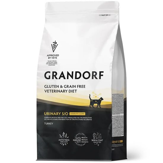 GRANDORF Veterinary Diet Urinary S/O Moderate Calorie диетический сухой корм для кошек при мочекаменной болезни, индейка, 400 г (3229)