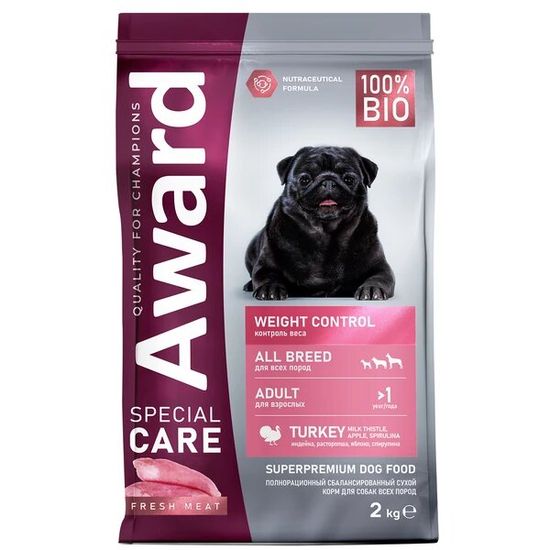 AWARD Special Care Weight Control сухой корм для взрослых собак всех пород, контроль веса, индейка, 2 кг