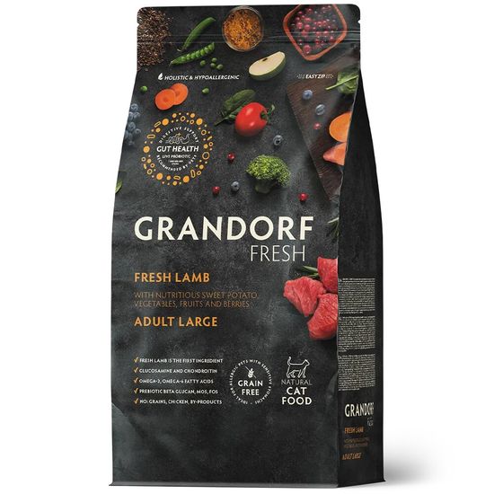GRANDORF Fresh Cat Large Lamb & Sweet Potato сухой корм для взрослых кошек крупных пород, ягнёнок с бататом, 400 г (2697)