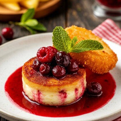 Жареный сулугуни с ягодным соусом