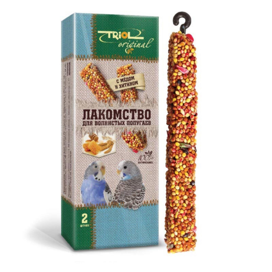 Triol Original лакомство для волнистых попугаев, палочки с мёдом и хитином, 2 шт, 55 г