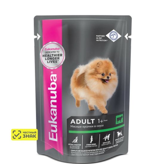 Eukanuba пауч для взрослых собак всех пород, говядина в соусе, 100 г