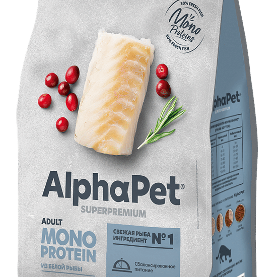 AlphaPet Superpremium Monoprotein сухой корм для кошек, белая рыба, 1,5 кг