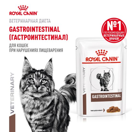 ROYAL CANIN Гастроинтестинал пауч для взрослых кошек при расстройствах пищеварения, кусочки в соусе, 85 г