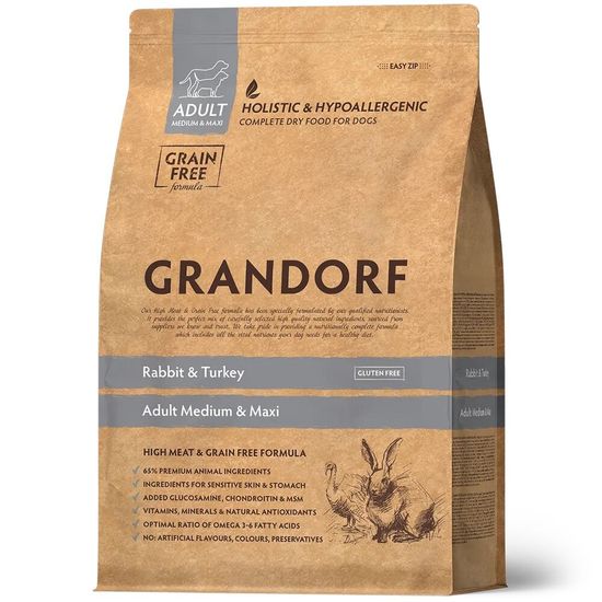 GRANDORF Rabbit & Turkey Medium & Maxi сухой корм для взрослых собак средних и крупных пород, кролик с индейкой, 3 кг (1072)