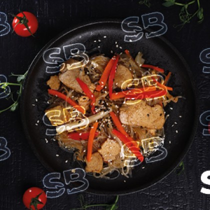 Фунчоза со свининой в соусе терияки