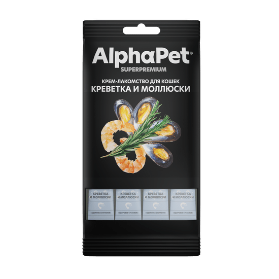 AlphaPet Superpremium крем-лакомство для кошек, креветка и моллюски, 48 г (4820)