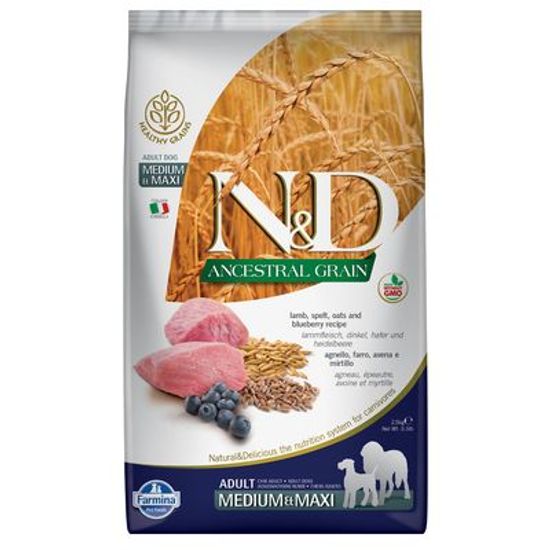 Farmina N&D Low Grain Adult Medium & Maxi сухой корм для взрослых собак средних и крупных пород, ягнёнок с черникой, 2,5 кг