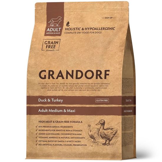 GRANDORF Duck & Turkey Medium & Maxi сухой корм для взрослых собак средних и крупных пород, утка с индейкой, 3 кг (1041)