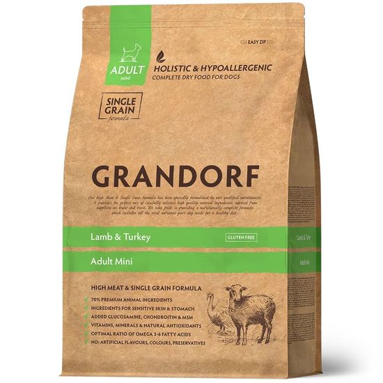GRANDORF Lamb & Turkey Mini сухой корм для взрослых собак мелких пород, ягнёнок с индейкой, 1 кг (0914)