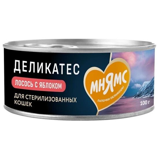 Мнямс Деликатес консервы для стерилизованных кошек «Паштет по-норвежски», лосось с яблоком, 100 г