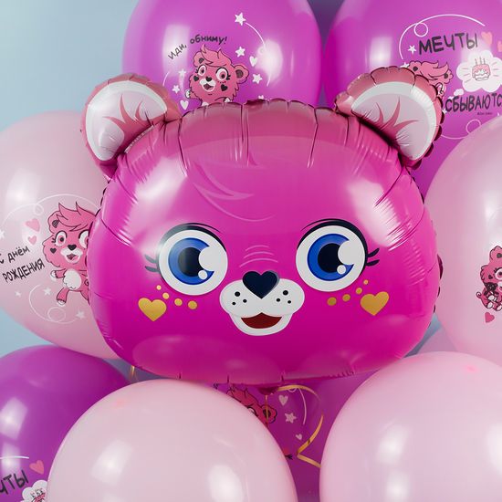 ≈ 58 см, Фигура, Мишка, Золотые сердечки, Розовый