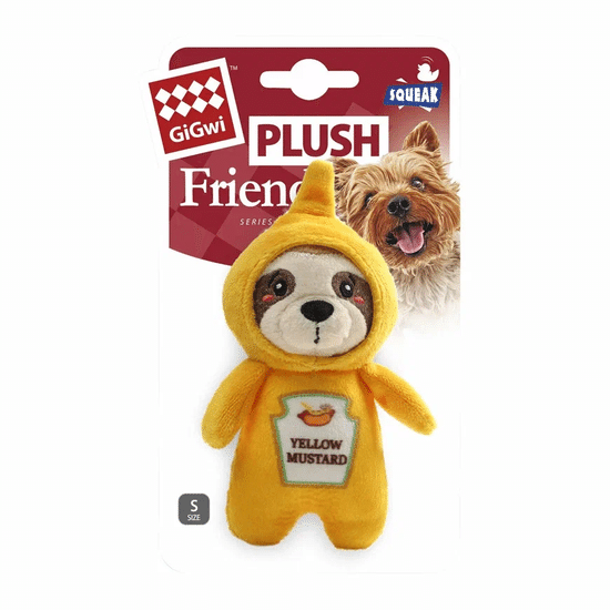 GiGwi Plush Friendz игрушка мягкая для собак «Ленивец в костюме горчицы» с пищалкой, 130 мм