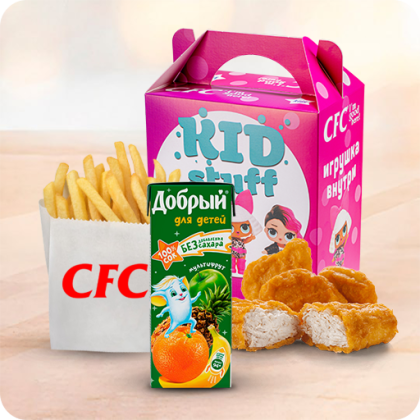 КидСтафф для девочки с наггетсами и соком мультифрукт