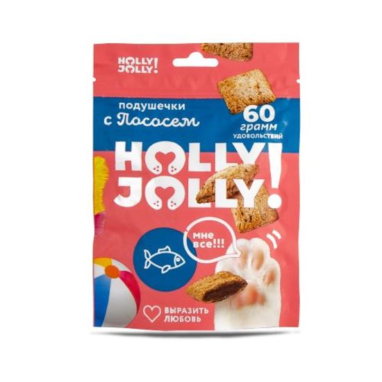 Holly Jolly! лакомство для кошек, хрустящие подушечки с лососем, 60 г