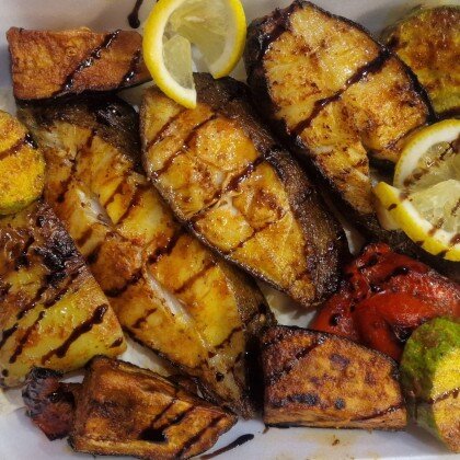 Рыба стейк из палтуса на мангале