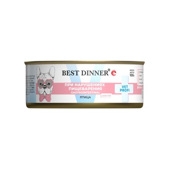 Best Dinner Vet Profi Gastro Intestinal Low Fat консервы для собак, птица, 340 г
