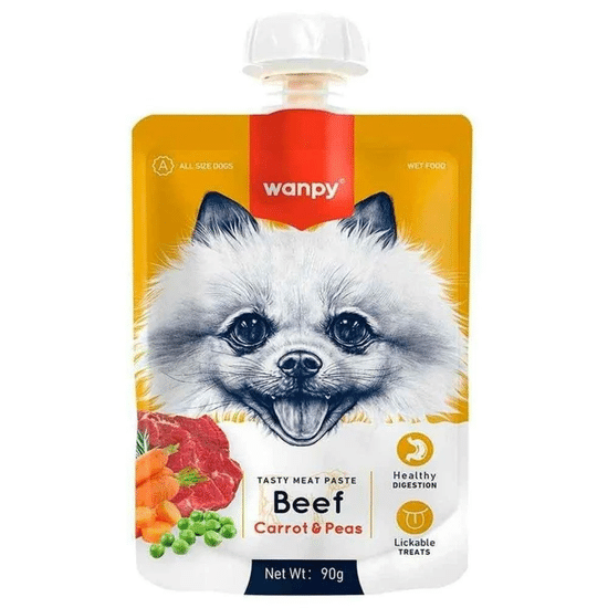 Wanpy Dog лакомство для собак, мясной мусс из говядины и моркови с горохом, 90 г