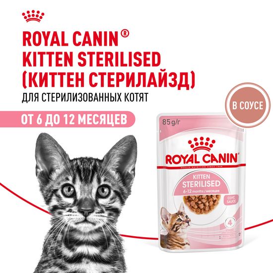 ROYAL CANIN Киттен Стерилайзд пауч для стерилизованных котят от 6 до 12 месяцев, кусочки в соусе, 85 г